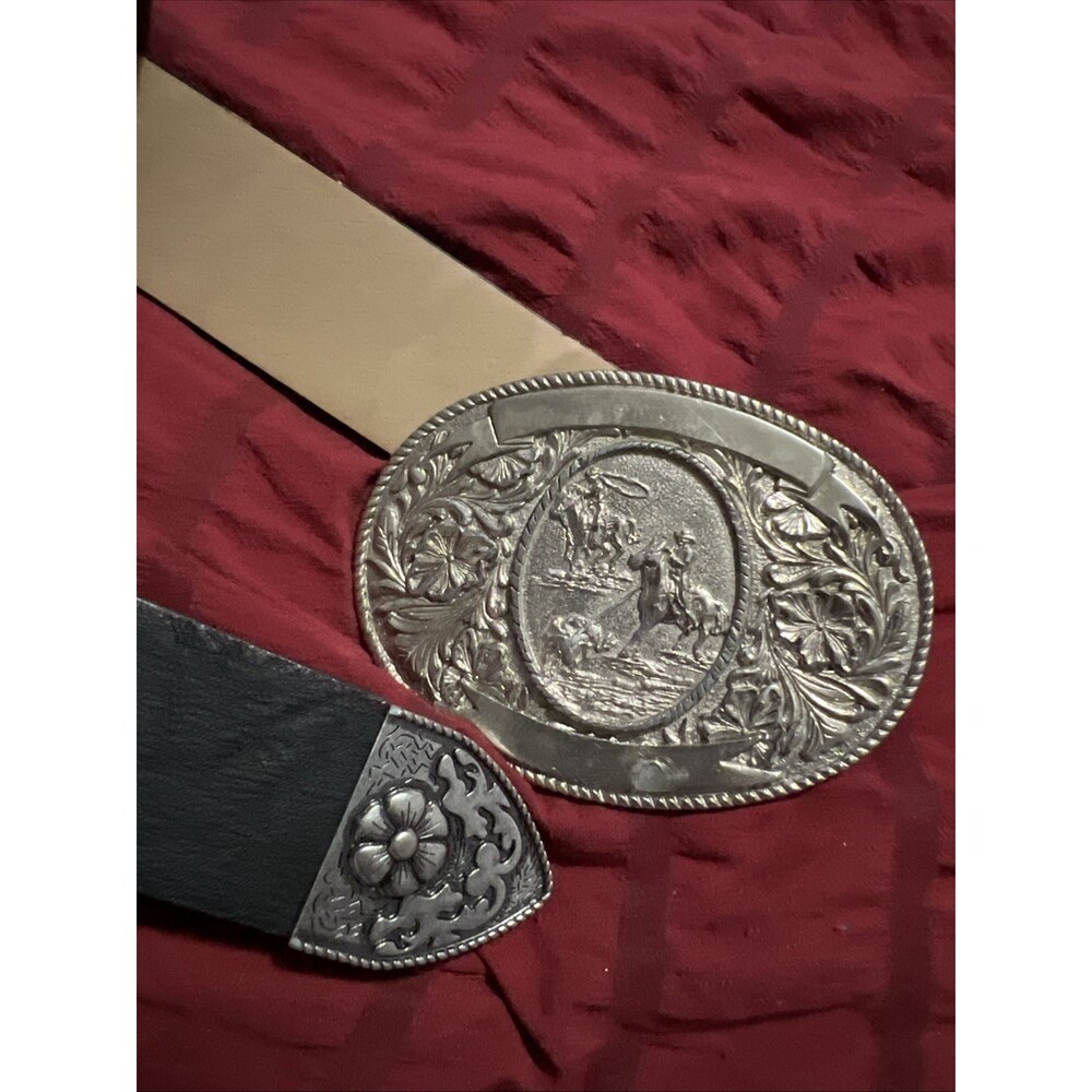 Vintage 1974 Belt Buckle & Belt LTC Western Prod. Co. Horse Roping Rodeo - Picture 3 of 6